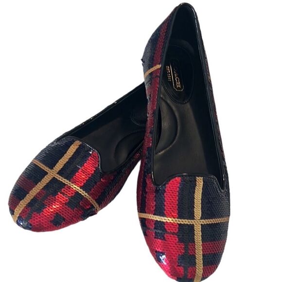 Coach Debrorah Blue and Red Sequin Slip On Logo Ballet Flats Size 7.5 - Picture 1 of 11